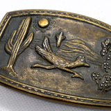 Vintage 80's Roadrunner Desert Scene Brass Belt Buckle