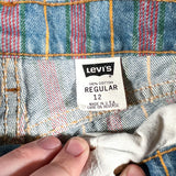 Vintage 1993 Levi's 560 Orange Tab Striped Denim Shorts