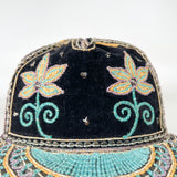 Vintage 80's Indian Hand Embroidered Mirrored Velvet Floral Hat