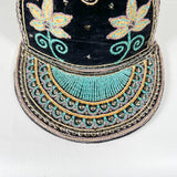 Vintage 80's Indian Hand Embroidered Mirrored Velvet Floral Hat
