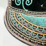 Vintage 80's Indian Hand Embroidered Mirrored Velvet Floral Hat