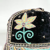Vintage 80's Indian Hand Embroidered Mirrored Velvet Floral Hat
