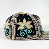 Vintage 80's Indian Hand Embroidered Mirrored Velvet Floral Hat