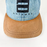 Vintage 90's Antamex Denim Leather Brim Strapback Hat