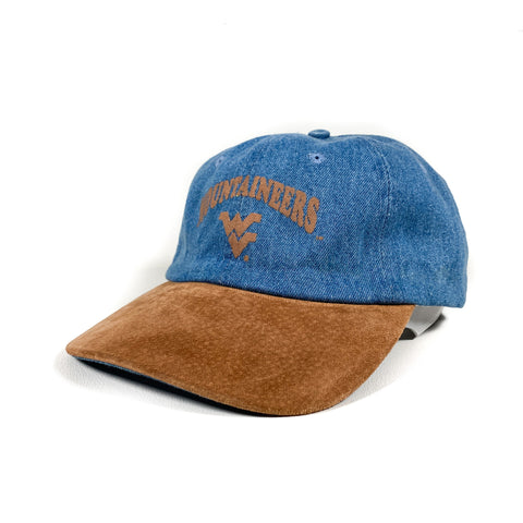 Vintage 90's WV Mountaineers Denim Suede Hat
