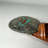 Vintage 80's Sears Western Eagle Nickel Silver Tooled Leather Belt