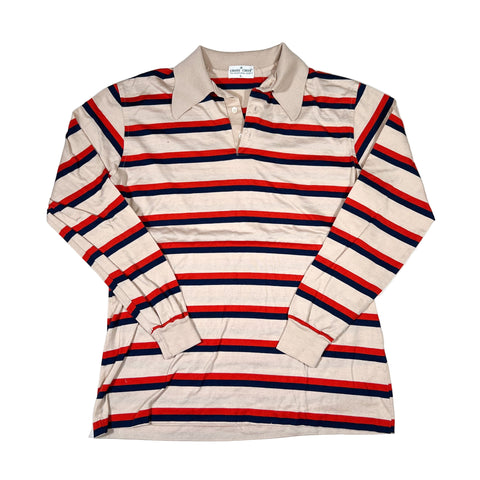 Long-sleeve shirt with red and blue stripes on a white background