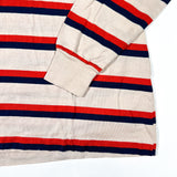 Vintage 70’s Cross Creek Beige Red Navy Striped Long Sleeve Polo Shirt