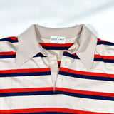 Vintage 70’s Cross Creek Beige Red Navy Striped Long Sleeve Polo Shirt