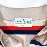 Vintage 70’s Cross Creek Beige Red Navy Striped Long Sleeve Polo Shirt