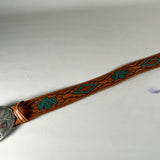 Vintage 80's Sears Western Eagle Nickel Silver Tooled Leather Belt