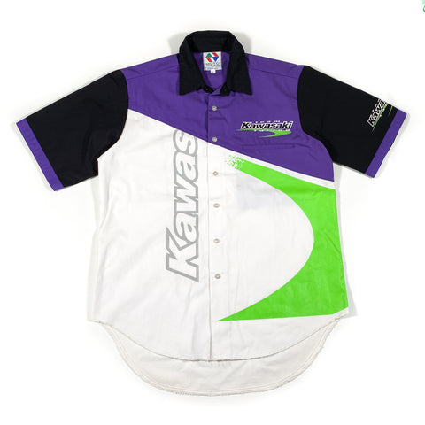 Vintage 90's Team Kawaski Racing Motorcycle Button Up Shirt