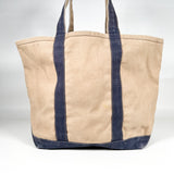 Vintage 90's Heavy Canvas Blue Beige Tote Bag