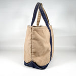 Vintage 90's Heavy Canvas Blue Beige Tote Bag