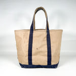 Vintage 90's Heavy Canvas Blue Beige Tote Bag