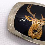 Vintage 70's German Silver Deer Stag Head Western Belt Buckle