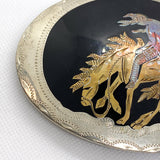 Vintage 70's Native American Rider German Silver Belt Buckle
