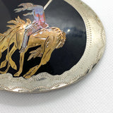 Vintage 70's Native American Rider German Silver Belt Buckle