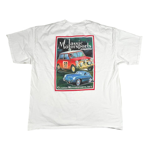 Vintage Y2K Classic Motorsports Magazine Mini Cooper & Porsche Racing T-Shirt