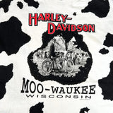 Vintage 1993 Harley-Davidson Moo-Waukee Wisconsin AOP Cow Print T-Shirt