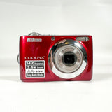 Modern 2011 Nikon COOLPIX L24 Red 14MP 3.6x Zoom Digital Camera