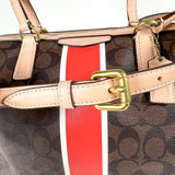 Modern 2014 Coach Signature Stripe Nancy F30662 Brown Satchel Bag