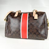 Modern 2014 Coach Signature Stripe Nancy F30662 Brown Satchel Bag