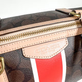 Modern 2014 Coach Signature Stripe Nancy F30662 Brown Satchel Bag