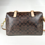 Modern 2014 Coach Signature Stripe Nancy F30662 Brown Satchel Bag