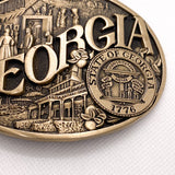 Vintage 90's Georgia State Seal Solid Brass Belt Buckle