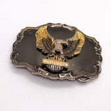 Vintage 80's Harley Davidson Eagle Black Gold Tone Belt Buckle