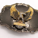 Vintage 80's Harley Davidson Eagle Black Gold Tone Belt Buckle