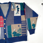 Vintage 90's Golfing Patchwork Cardigan Sweater