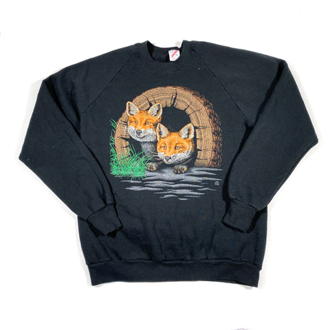 Vintage 80's Foxes in a Log Crewneck Sweatshirt