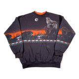Vintage 90's Wolf Howling at Moon Nightscape Crewneck Sweatshirt