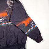 Vintage 90's Wolf Howling at Moon Nightscape Crewneck Sweatshirt