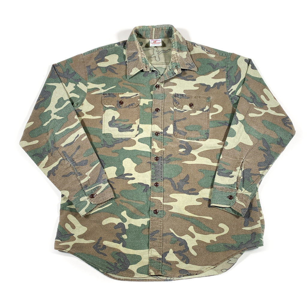 Chemise boutonnée camouflage vintage chasse au canard pour homme XL en coton à manches longues Woodland Storm Pruf des années 90 - France Chemise boutonnée camouflage vintage chasse au canard pour homme XL en coton à manches longues Woodland Storm Pruf des années 90 - France