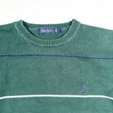 Vintage Y2K Nautica Forest Green Striped Crewneck Sweater