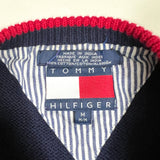 Vintage 90s Tommy Hilfiger Red Navy Striped Cotton Sweater