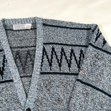 Title: Vintage 90s Method Blue Marled Geometric Knit Cardigan Sweater