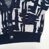 Title: Vintage 90s Front Line Black White Abstract Geometric Knit Cardigan