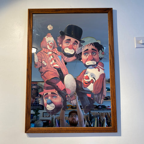 Vintage 80's Chuck Oberstein Clown Collage Large Mirror