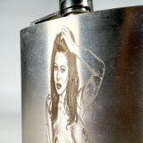 Vintage 90s Pin-Up Girl Punisher Skull Engraved 8 oz Stainless Steel Flask