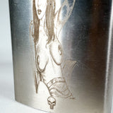 Vintage 90s Pin-Up Girl Punisher Skull Engraved 8 oz Stainless Steel Flask