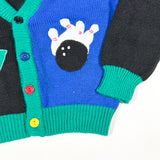 Vintage 90's Youth Bowling Themed Knit Cardigan Sweater