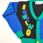 Vintage 90's Youth Bowling Themed Knit Cardigan Sweater