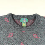 Vintage 90s Club Room Gray Pink Paisley Merino Wool Sweater