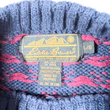 Vintage 90s Eddie Bauer Navy Blue Pink Birdseye Knit Sweater
