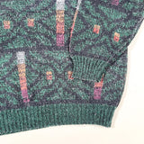 Vintage 90s Michael Gerald Dark Green Geometric Pattern Knit Sweater