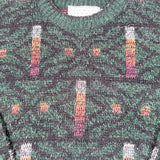 Vintage 90s Michael Gerald Dark Green Geometric Pattern Knit Sweater
